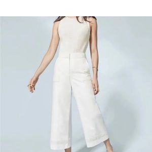 NEW Ann Taylor The Marina Embroidered White High Rise Wide Leg Crop Pants 2